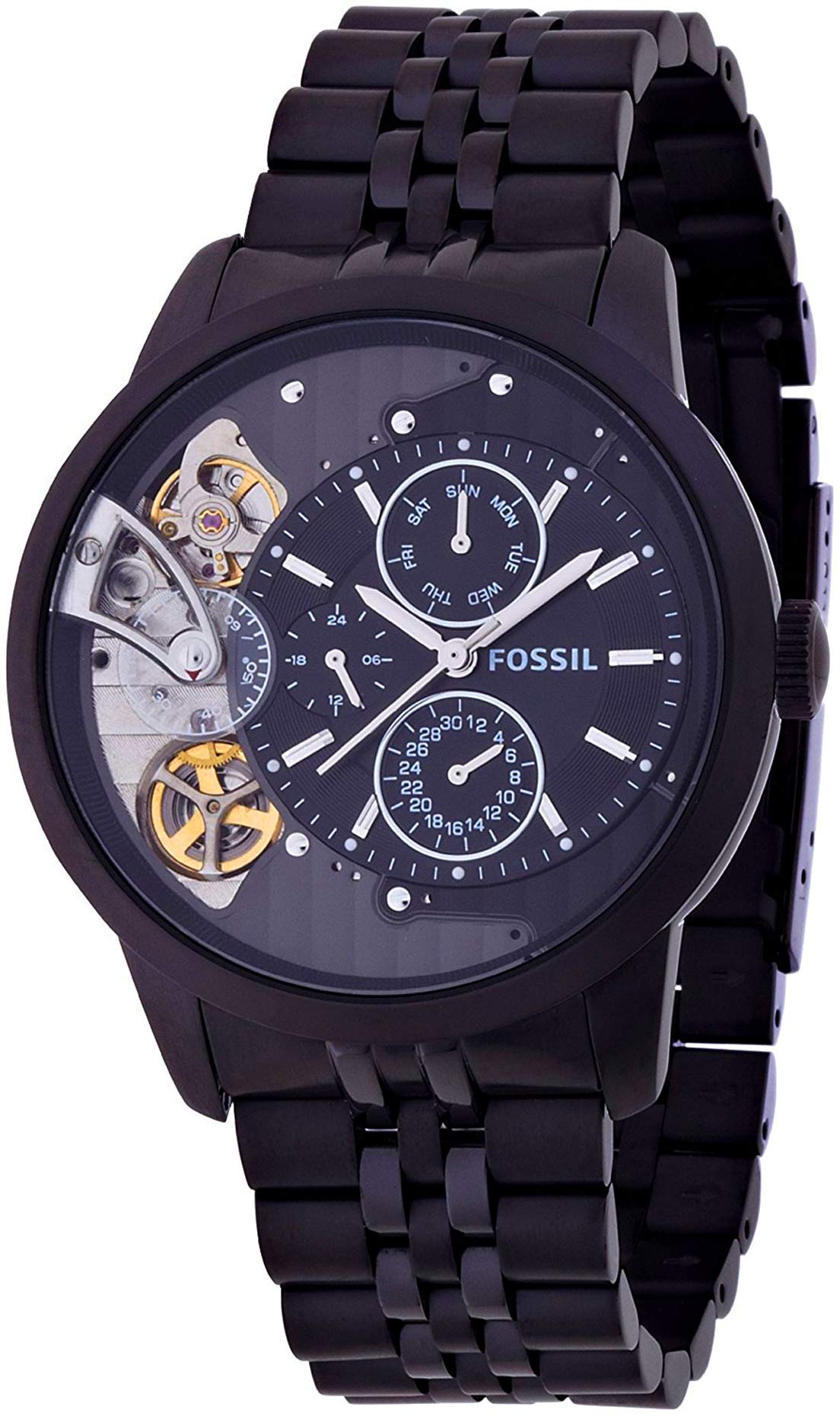 Fossil Townsman Mechanical Black Dial Black Steel Strap Watch for Men - ME1136