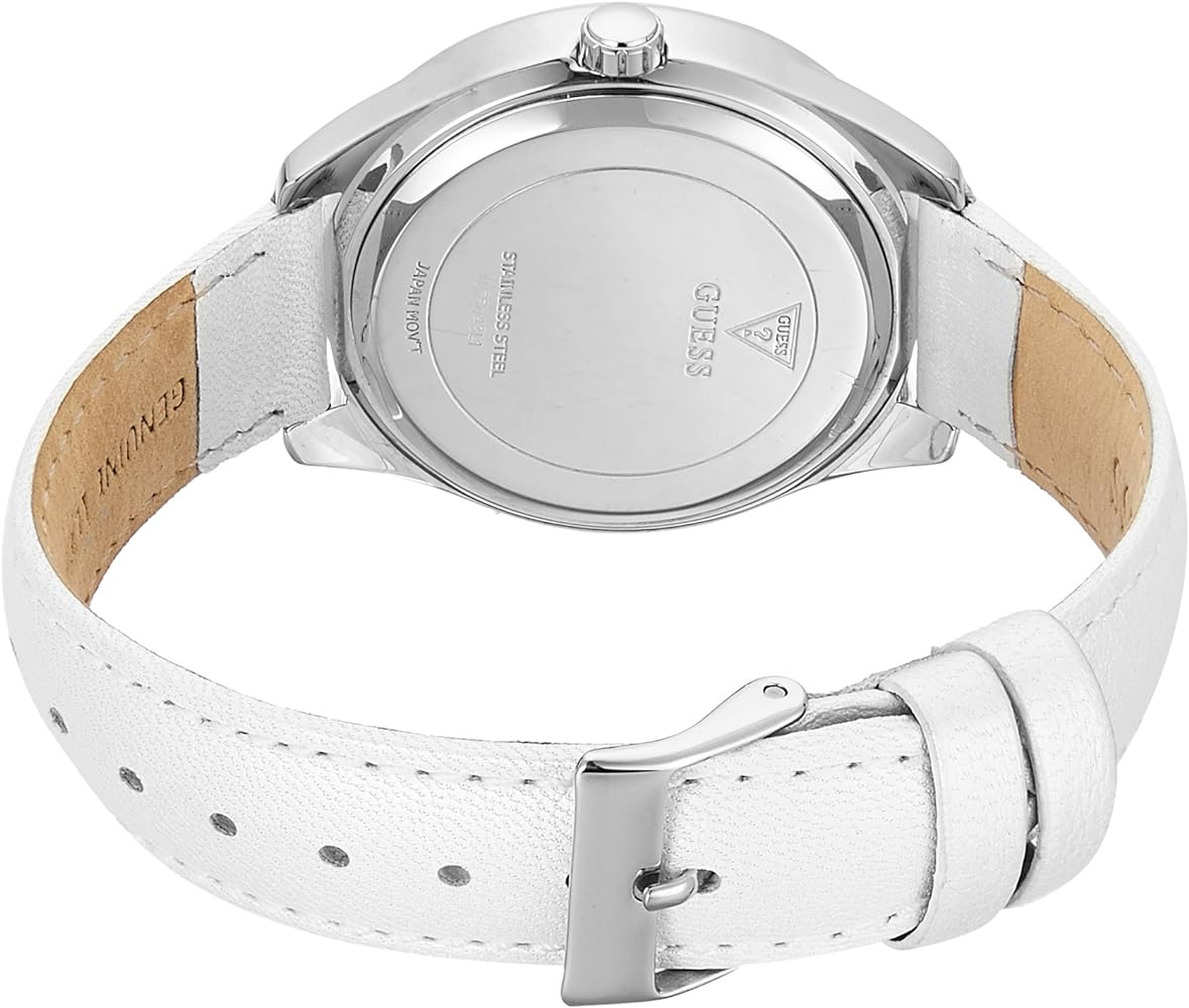 Guess Rosette Analog White Dial White Leather Strap Watch For Women - W75043L1