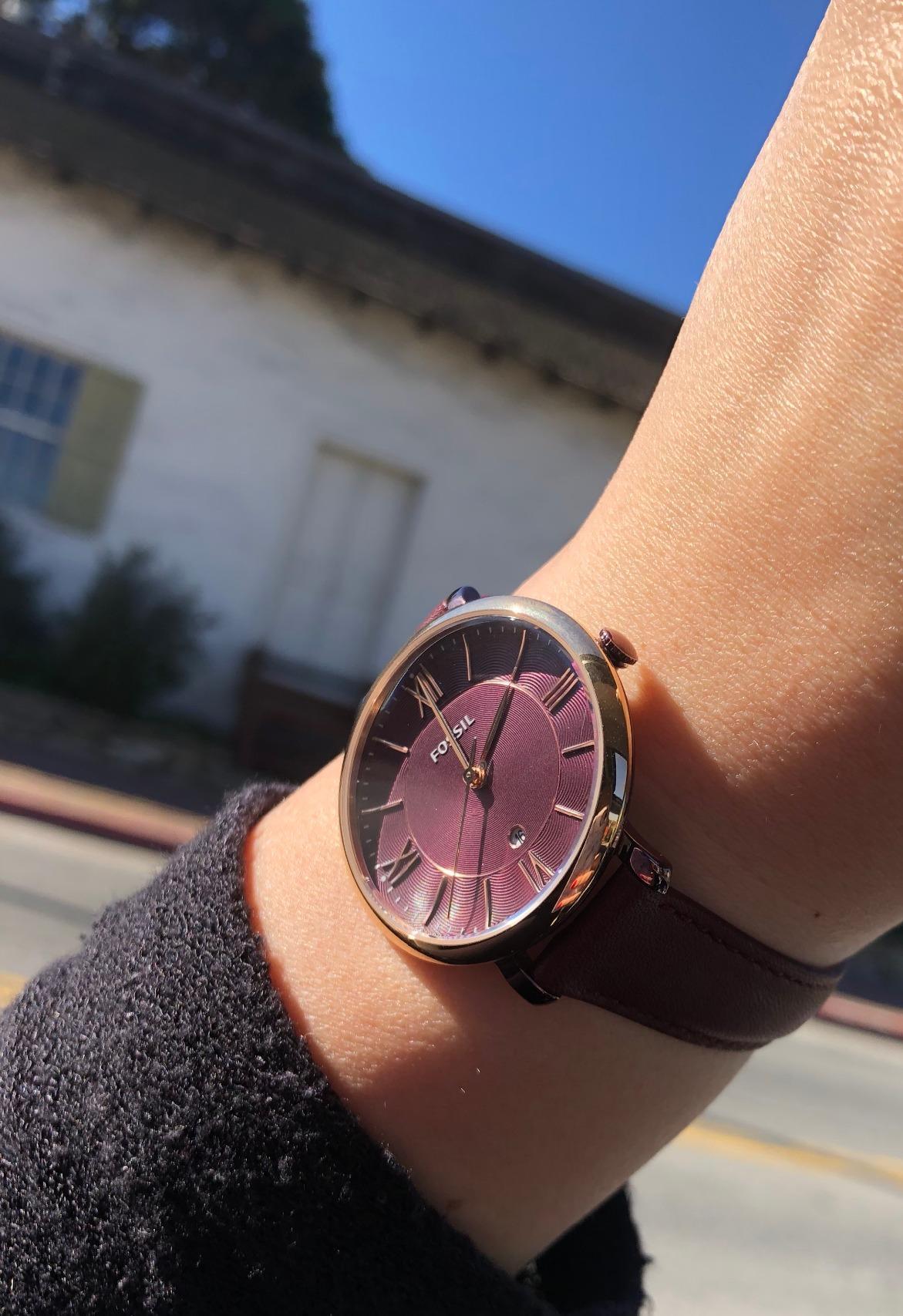 Fossil Jacqueline Burgundy Dial Burgundy Leather Strap Watch for Women - ES4099