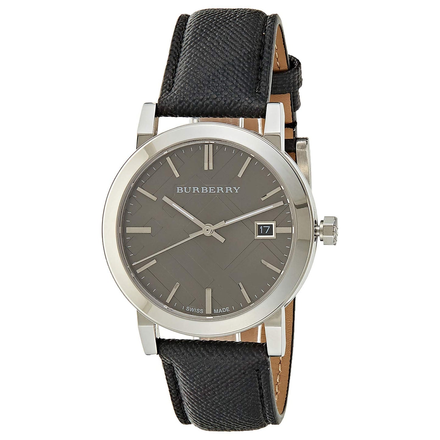 Burberry The City Grey Dial Black Leather Strap Watch for Men - BU9030