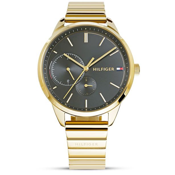 Tommy Hilfiger Brooke Black Dial Gold Steel Strap Watch for Women - 1782019