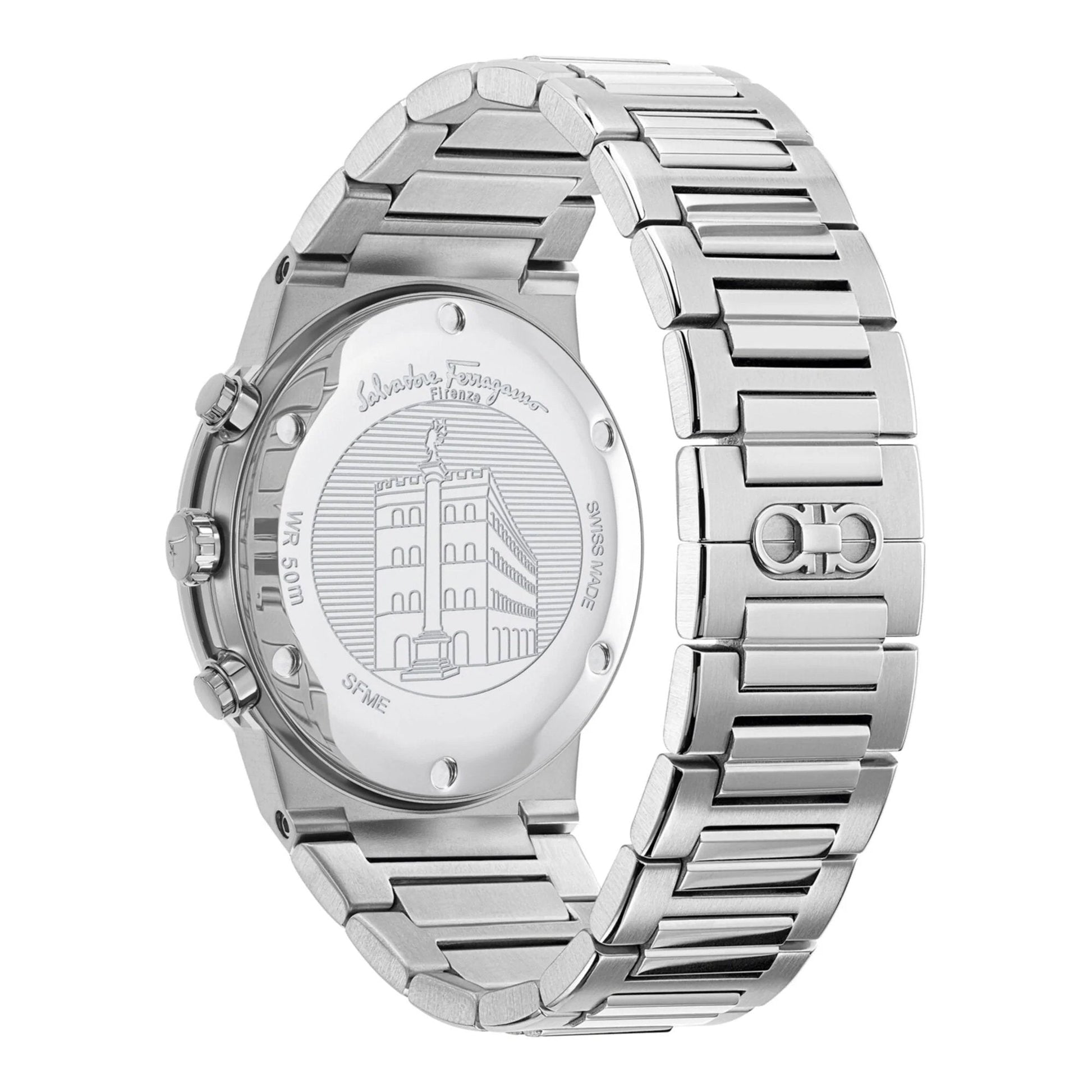 Salvatore Ferragamo Sapphire Chrono Green Dial Silver Steel Strap Watch for Men - SFME00421