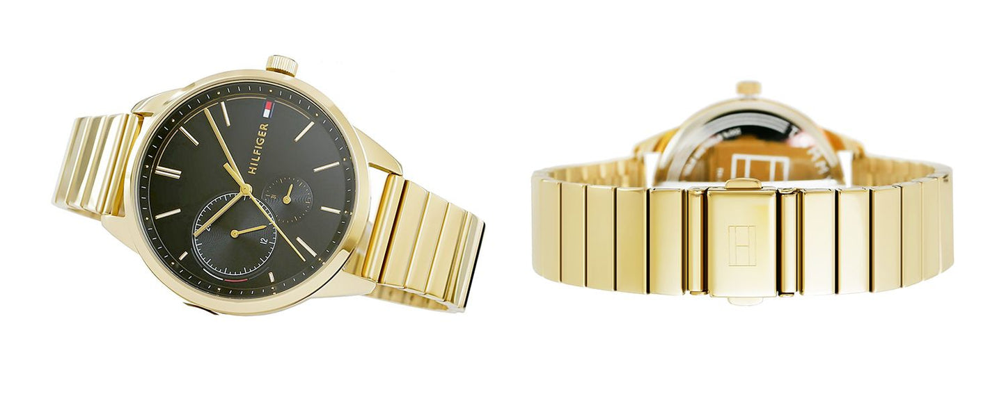 Tommy Hilfiger Brooke Black Dial Gold Steel Strap Watch for Women - 1782019