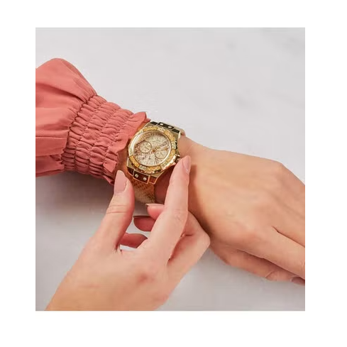 Guess Limelight Quartz Gold Dial Gold Leather Strap Watch For Women - W0775L13
