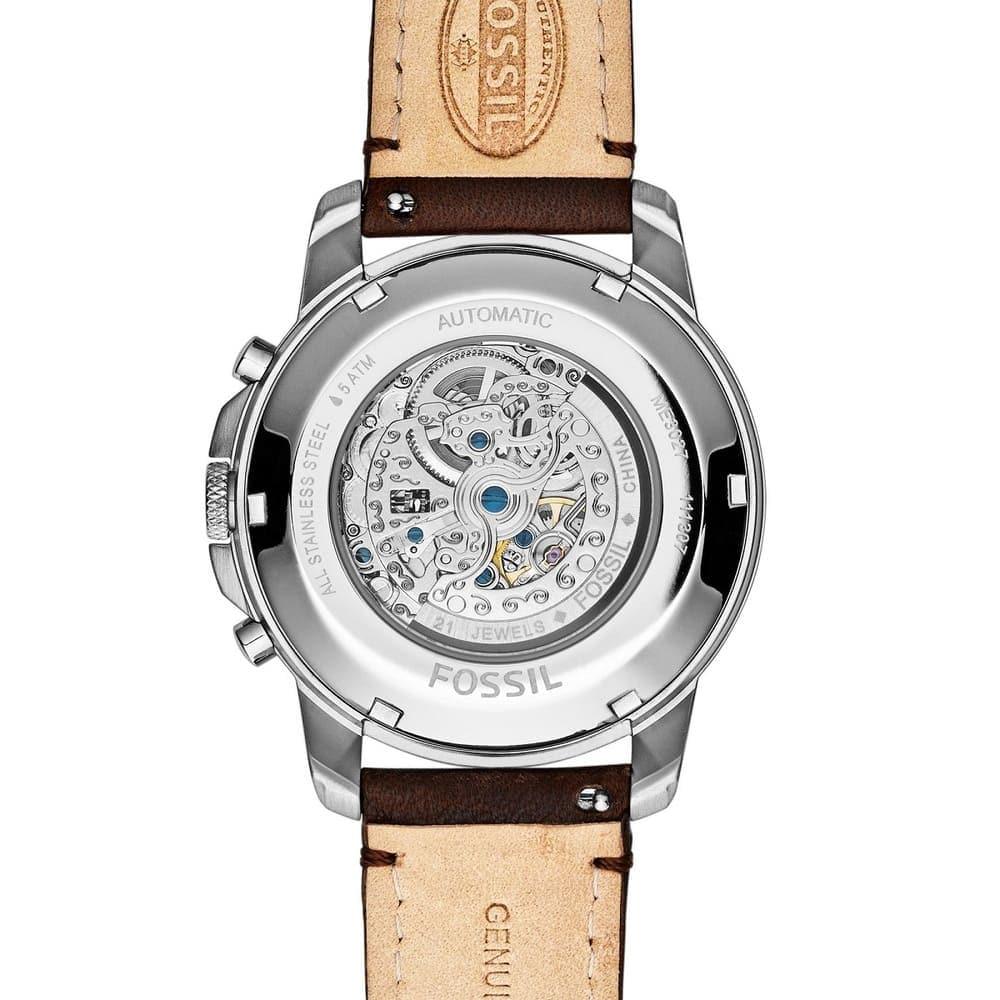 Fossil Grant Automatic White Dial Brown Leather Strap Watch for Men - ME3027