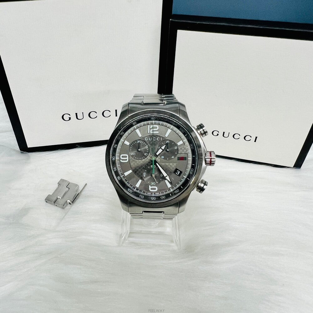 Gucci G Timeless Chronograph Grey Dial Silver Steel Strap Watch For Men - YA126238