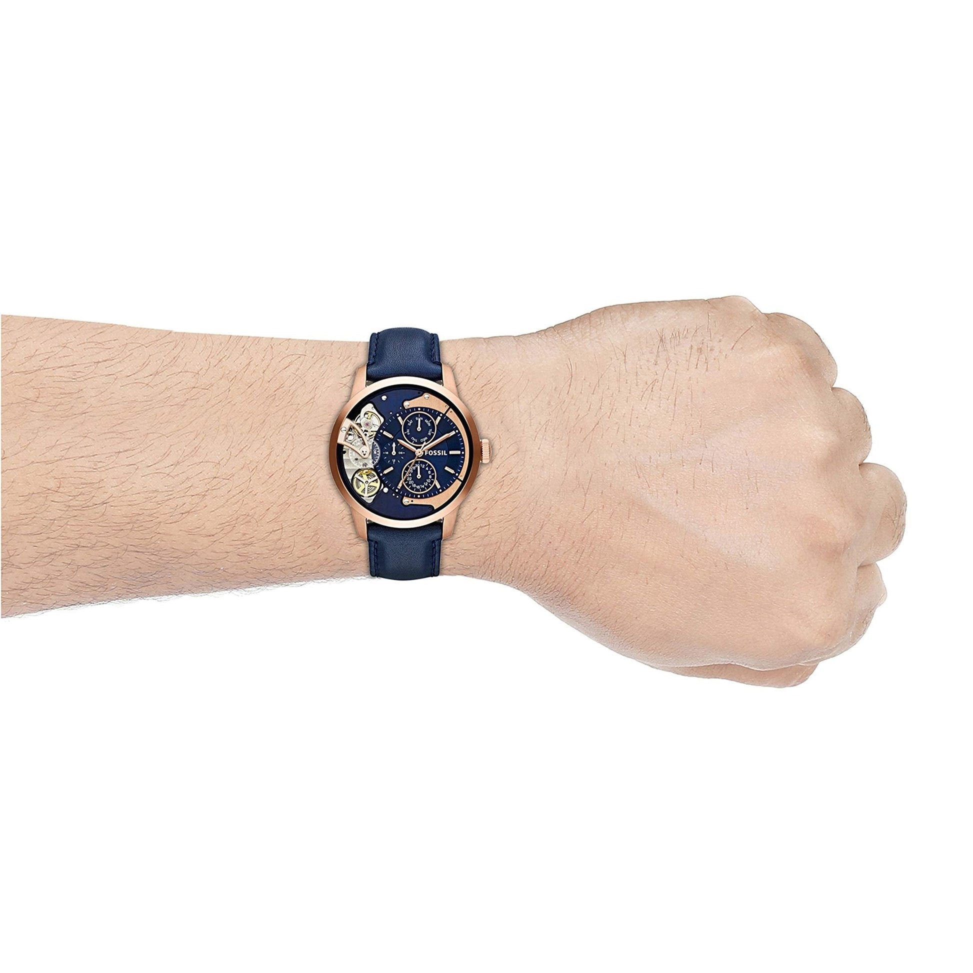 Fossil Townsman Twist Skeleton Blue Dial Blue Leather Strap Watch for Men - ME1138