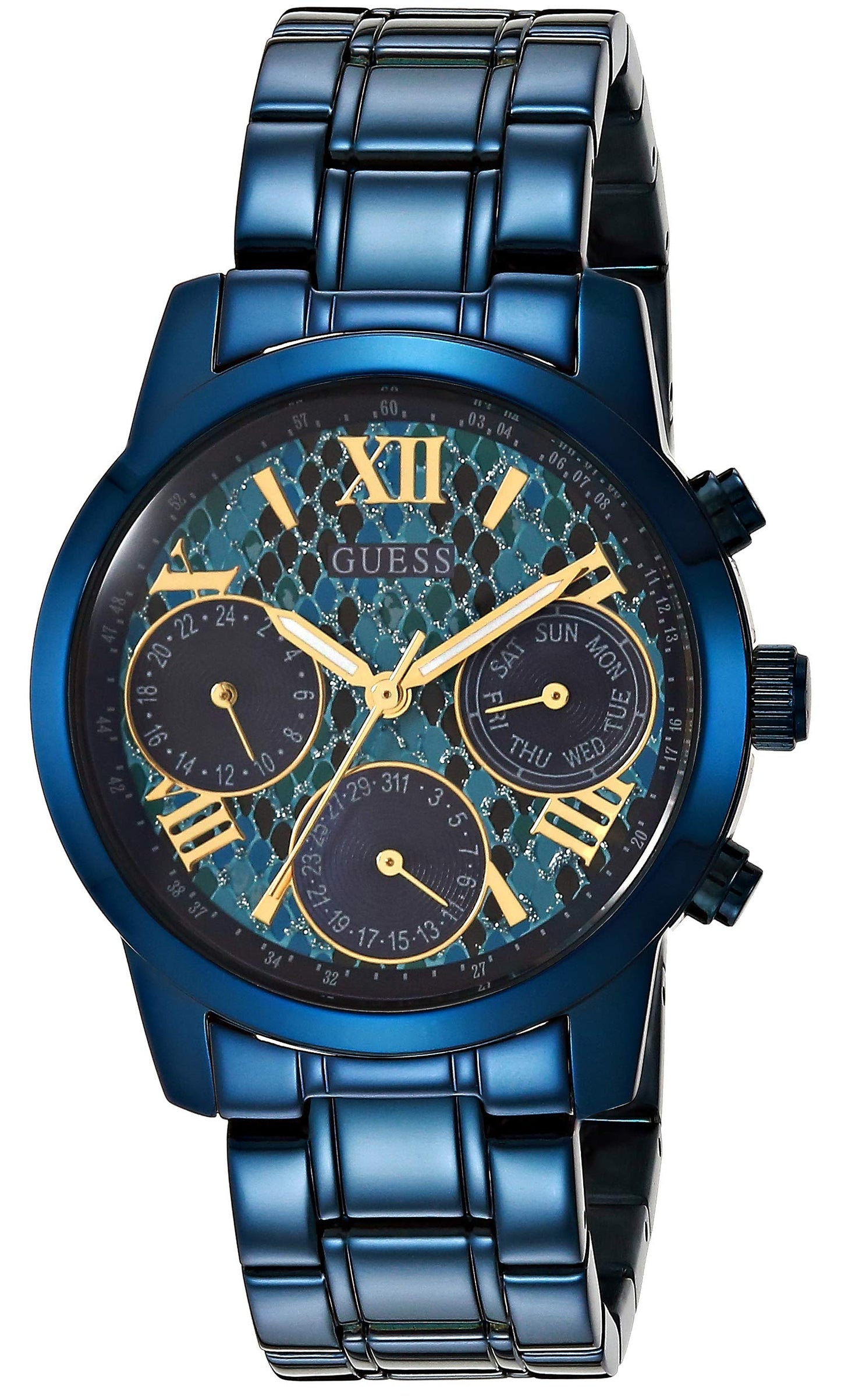Guess Sunrise Multifunction Blue Dial Blue Steel Strap Watch for Women - W0448L10