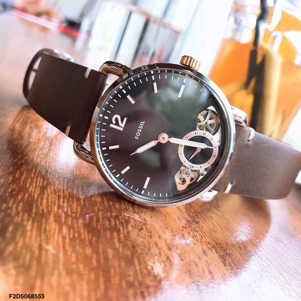 Fossil The Commuter Twist Black Dial Brown Leather Strap Watch for Men - ME1165