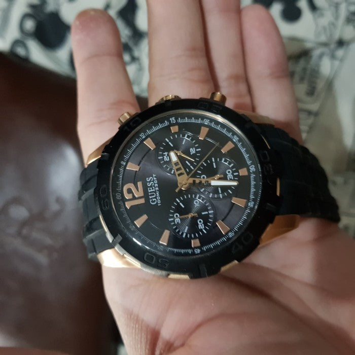 Guess Caliber Chronograph Black Dial Black Rubber Strap Watch for Men - W0864G2