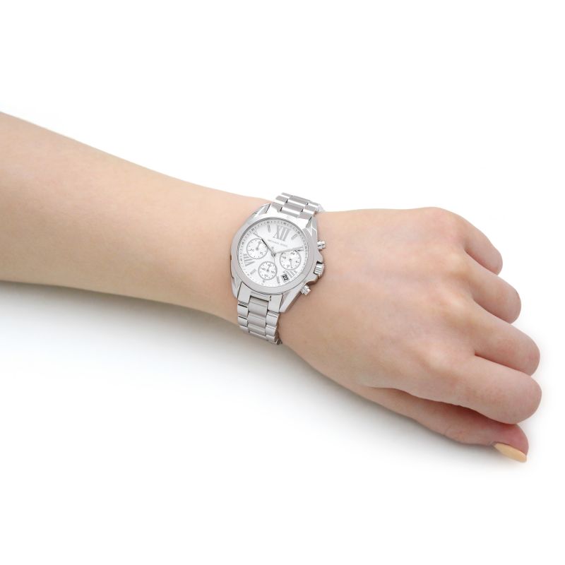Michael Kors Bradshaw Chronograph Silver Dial Silver Steel Strap Watch for Women - MK6174