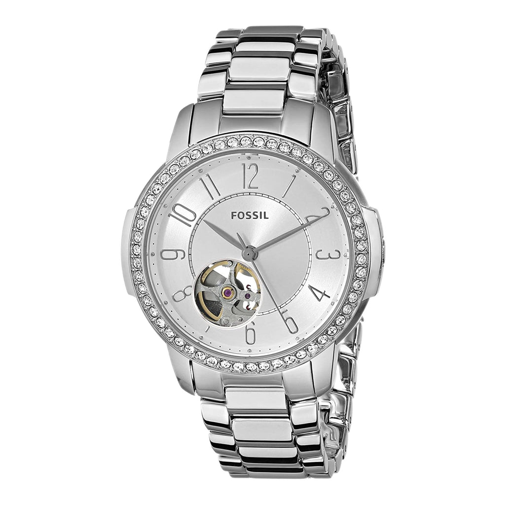 Fossil Architect Automatic Silver Dial Silver Steel Strap Watch for Women - ME3057