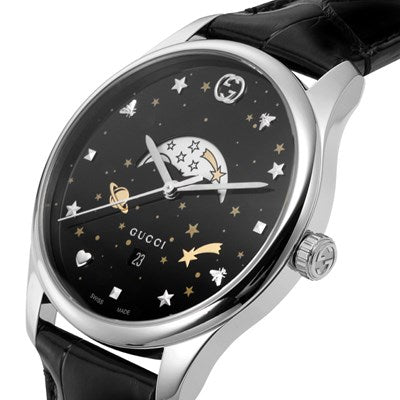 Gucci G-Timeless Moonphase Black Dial Black Leather Strap Watch For Men - YA126327