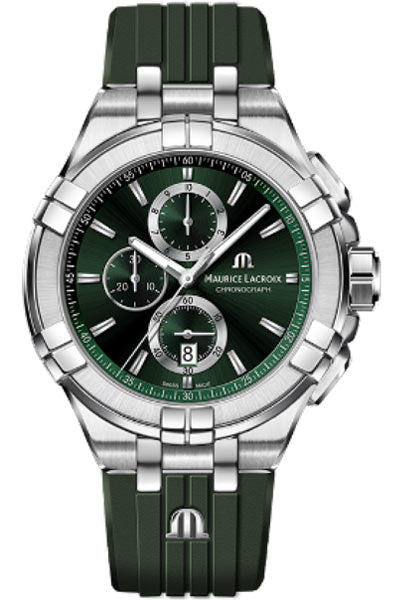 Maurice Lacroix Aikon Chronograph Green Dial Green Rubber Strap Watch for Men - AI1018-SS000-630-5
