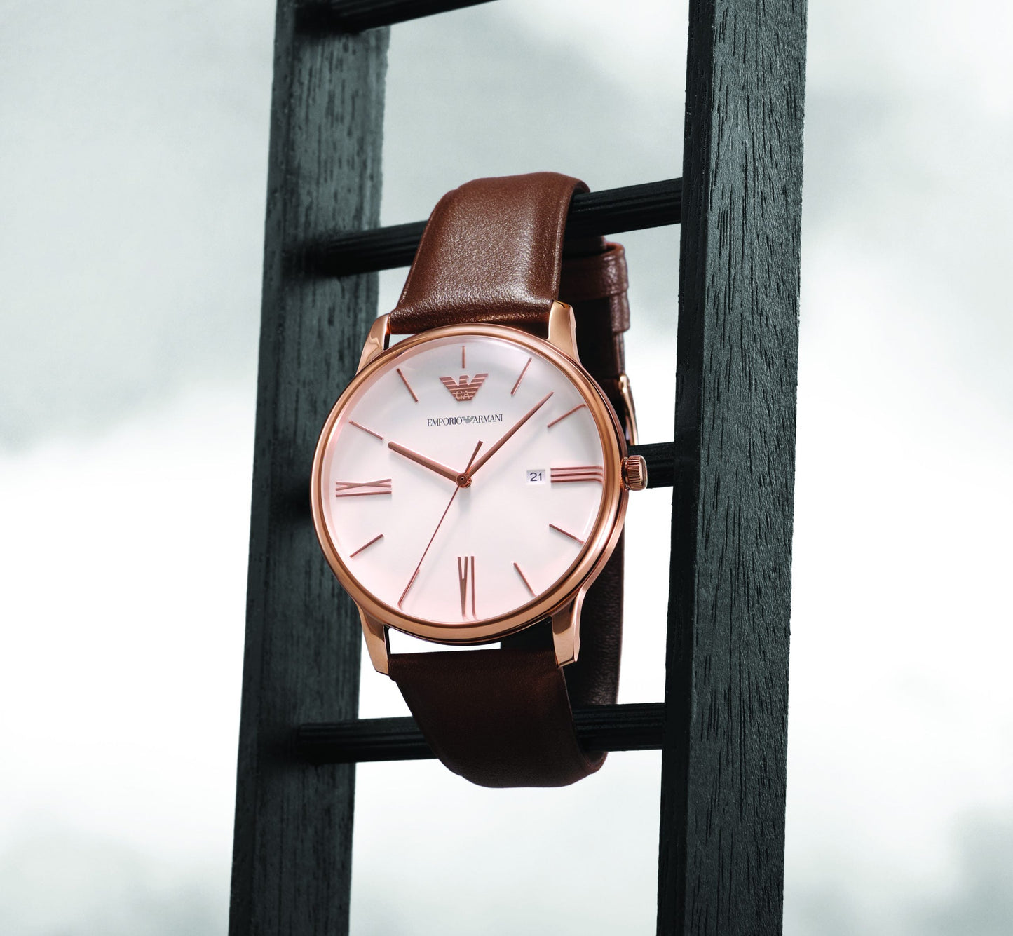 Emporio Armani Minimalist Quartz White Dial Brown Leather Strap Watch For Men - AR11572