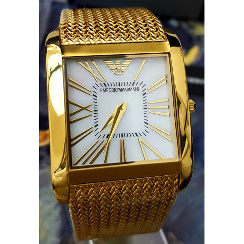 Emporio Armani Mother of Pearl Dial Gold Mesh Bracelet Watch For Men - AR2016