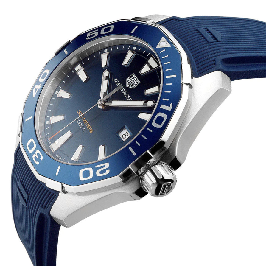 Tag Heuer Aquaracer Quartz Blue Dial Blue Rubber Strap Watch for Men - WAY101C.FT6153