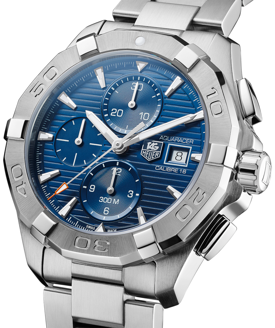 Tag Heuer Aquaracer Caliber 16 Automatic Chronograph Blue Dial Silver Steel Strap Watch for Men - CAY2112.BA0927