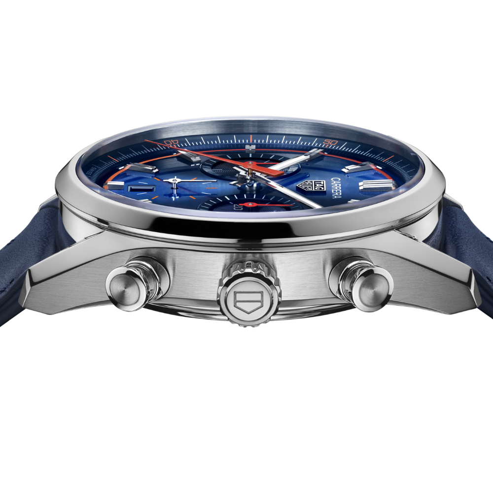 Tag Heuer Carrera Chronograph Blue Dial Blue Leather Strap Watch for Men - CBN201D.FC6543