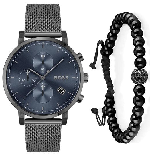 Hugo Boss Skymaster Chronograph Grey Dial Grey Mesh Bracelet Watch for Men - 1513934