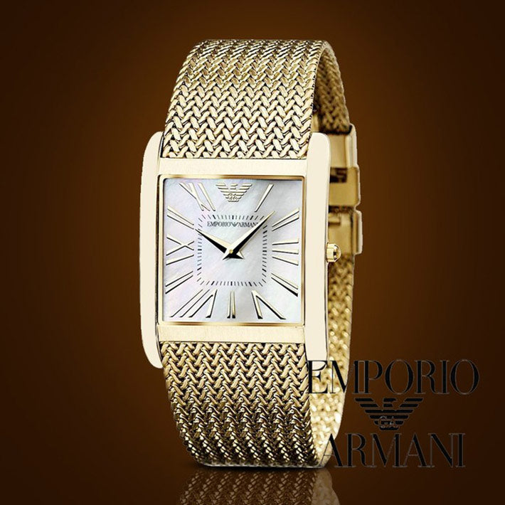 Emporio Armani Mother of Pearl Dial Gold Mesh Bracelet Watch For Men - AR2016