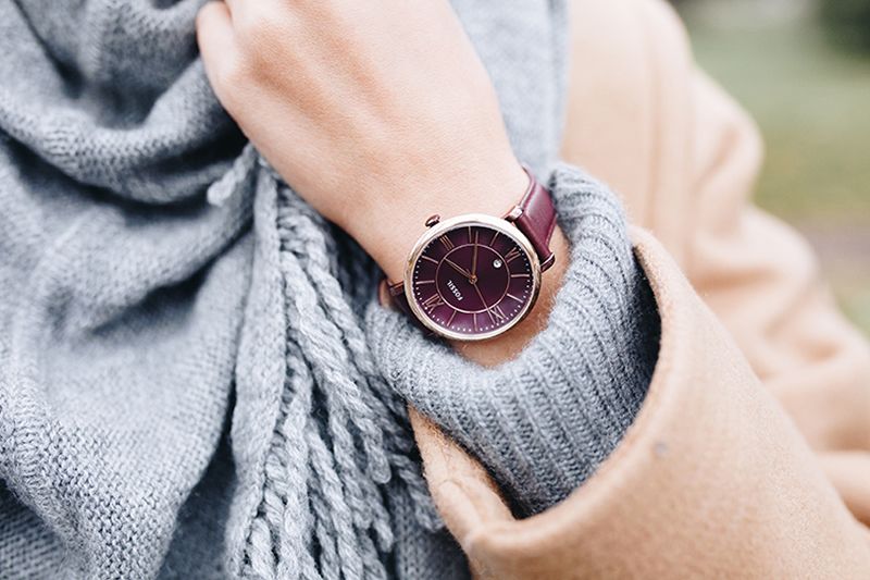 Fossil Jacqueline Burgundy Dial Burgundy Leather Strap Watch for Women - ES4099