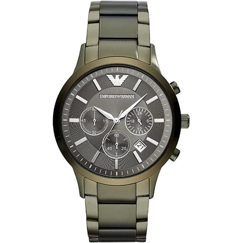 Emporio Armani Renato Chronograph Quartz Grey Dial Green Steel Strap Watch For Men - AR11117