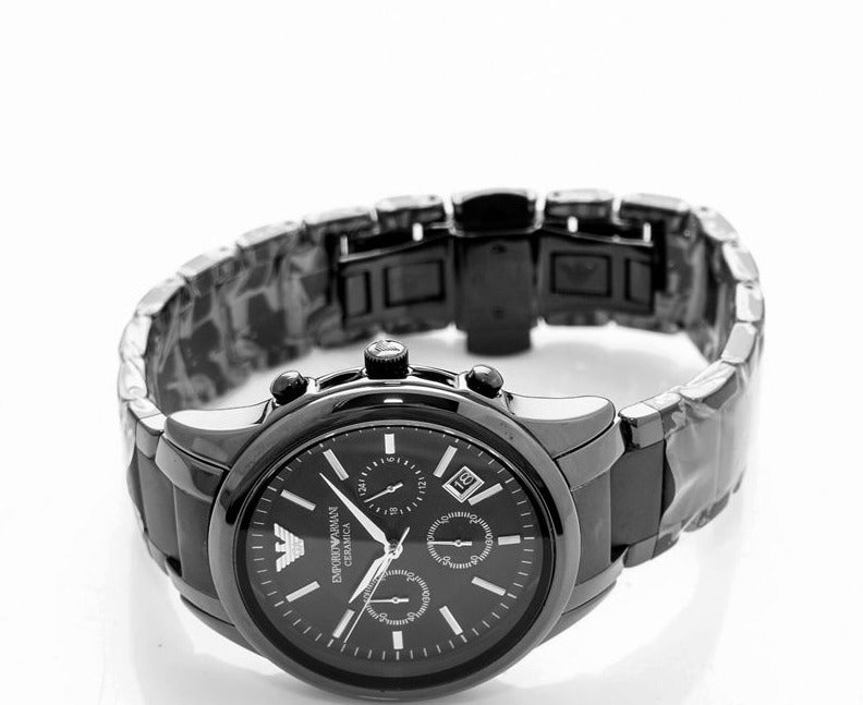 Emporio Armani Ceramica Chronograph Black Dial Black Strap Watch For Men - AR1452