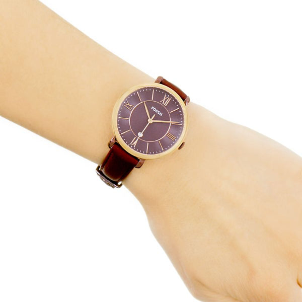 Fossil Jacqueline Burgundy Dial Burgundy Leather Strap Watch for Women - ES4099