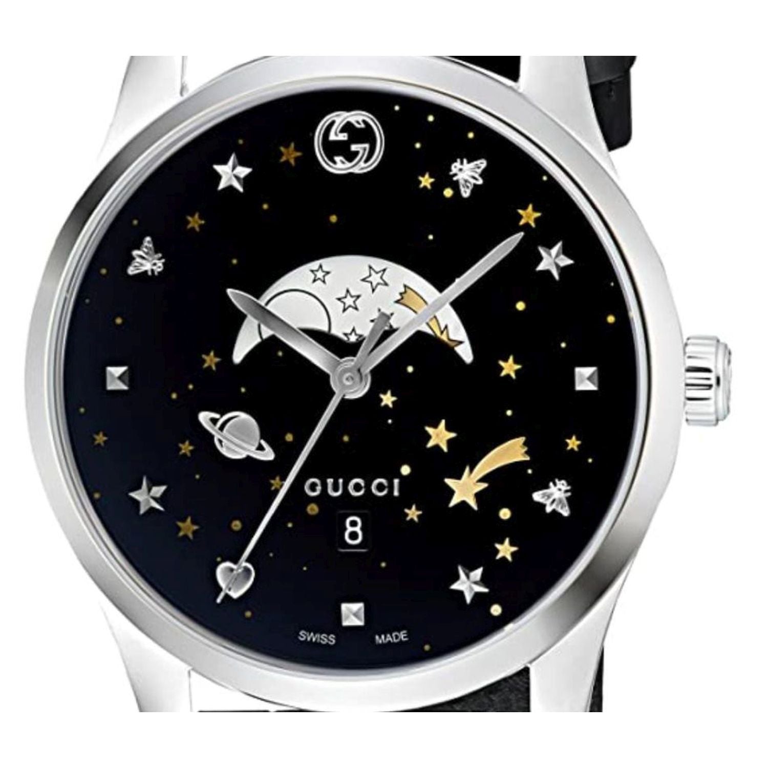 Gucci G-Timeless Moonphase Black Dial Black Leather Strap Watch For Men - YA126327