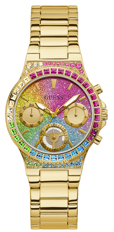Guess Sugarrush Quartz Multicolor Dial Gold Steel Strap Watch For Women - GW0258L1