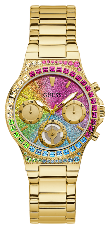 Guess Sugarrush Quartz Multicolor Dial Gold Steel Strap Watch For Women - GW0258L1