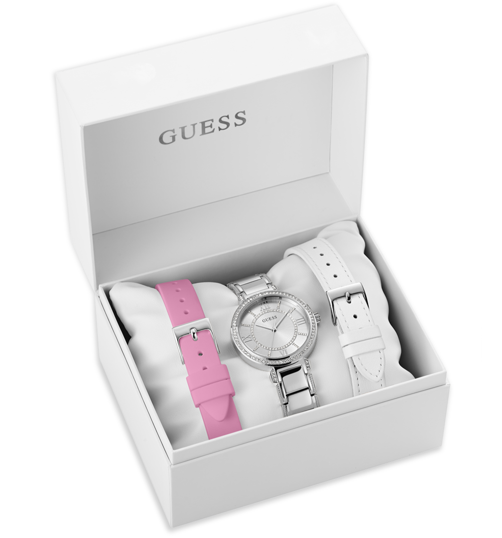 Guess Montage Quartz Silver Dial Silver Steel Strap Watch For Women - GW0588L2