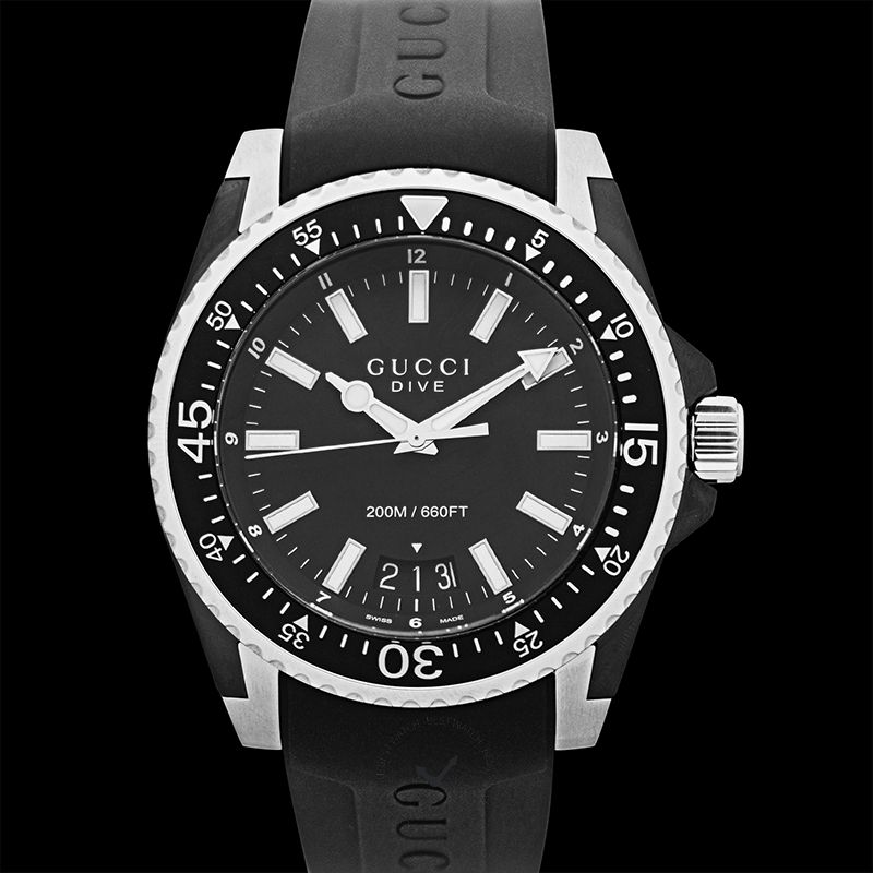 Gucci Dive Analog Quartz Black Dial Black Rubber Strap Watch For Men - YA136204
