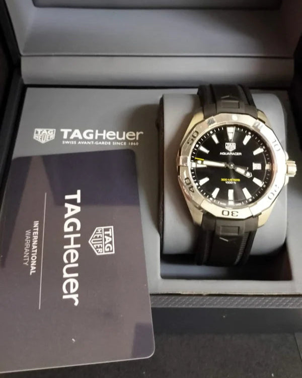 Tag Heuer Aquaracer Quartz Black Dial Black Rubber Strap Watch for Men - WBD1110.FT8021