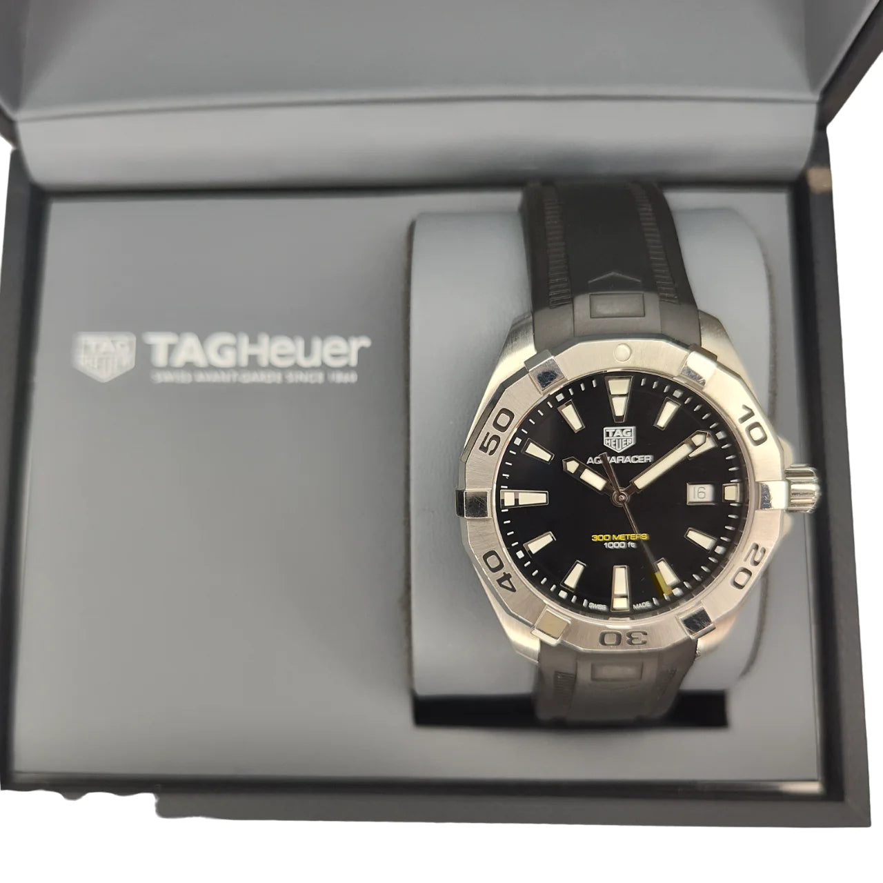 Tag Heuer Aquaracer Quartz Black Dial Black Rubber Strap Watch for Men - WBD1110.FT8021