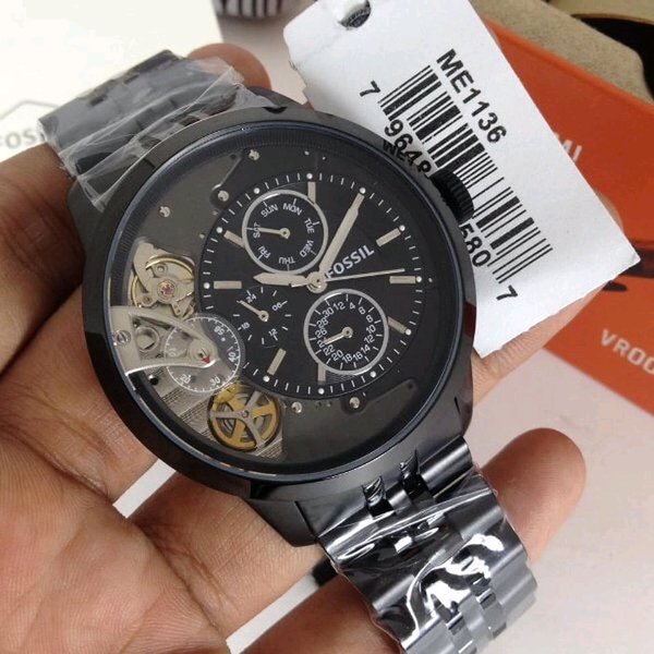 Fossil Townsman Mechanical Black Dial Black Steel Strap Watch for Men - ME1136