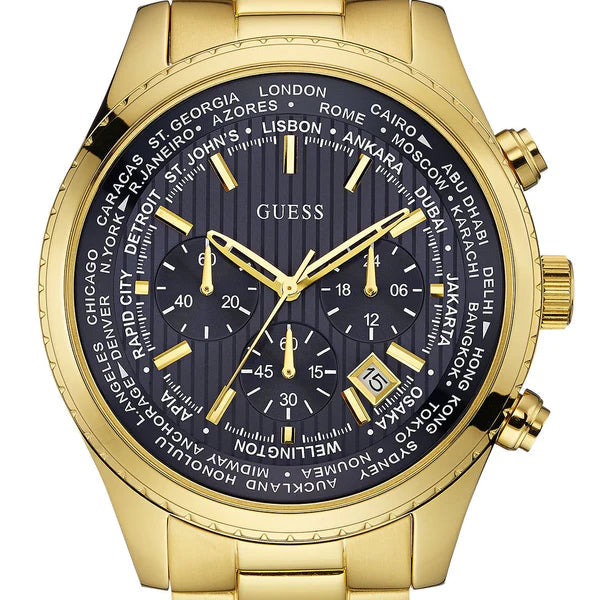 Guess Multifunction Black Dial Gold Steel Strap Watch for Men - W0602G1