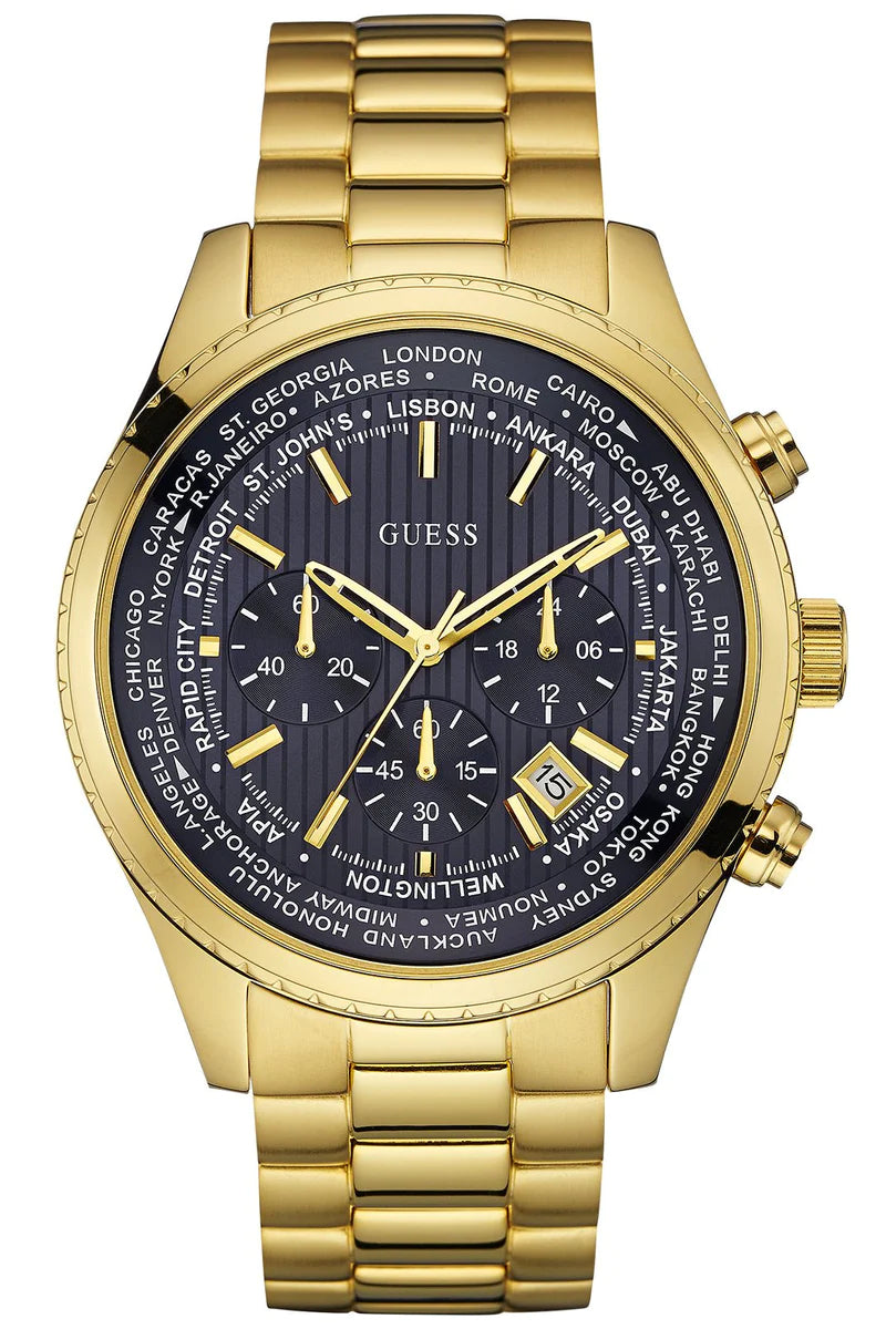 Guess Multifunction Black Dial Gold Steel Strap Watch for Men - W0602G1