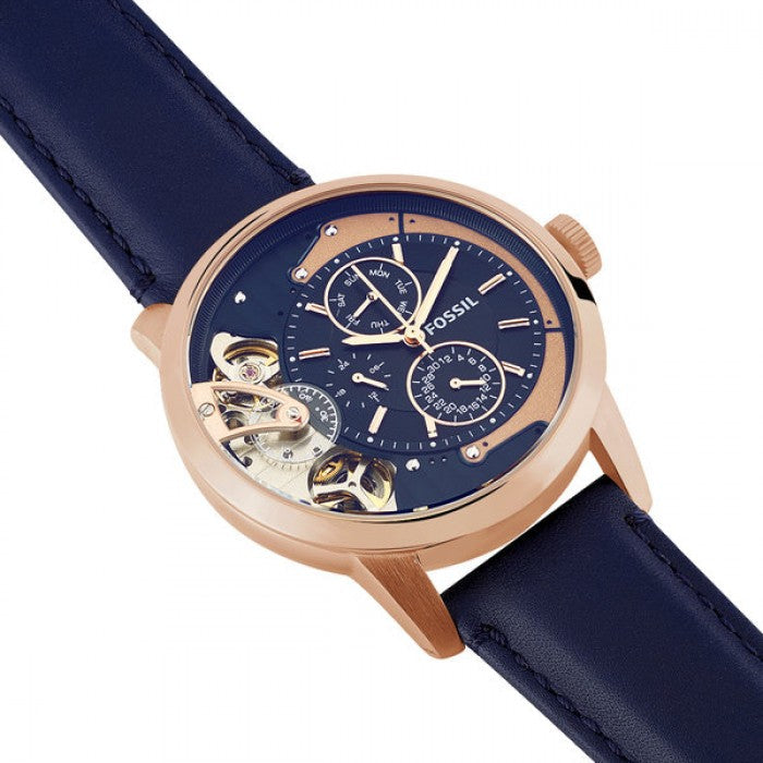 Fossil Townsman Twist Skeleton Blue Dial Blue Leather Strap Watch for Men - ME1138