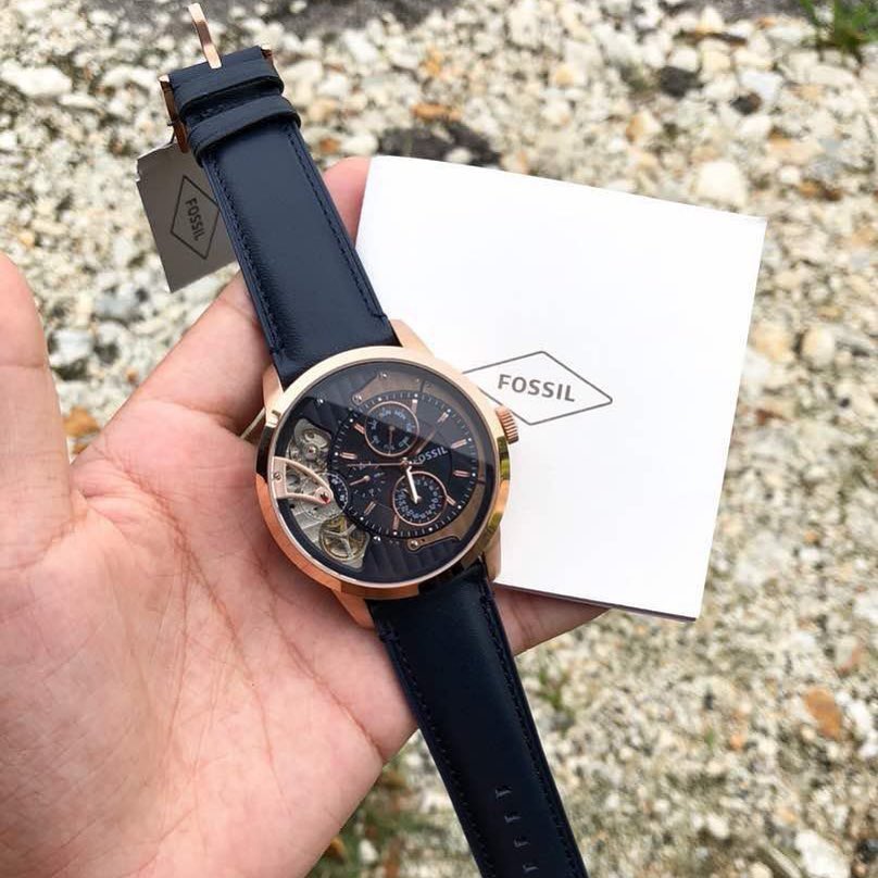 Fossil Townsman Twist Skeleton Blue Dial Blue Leather Strap Watch for Men - ME1138