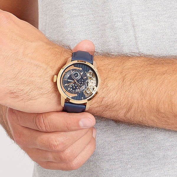 Fossil Townsman Twist Skeleton Blue Dial Blue Leather Strap Watch for Men - ME1138