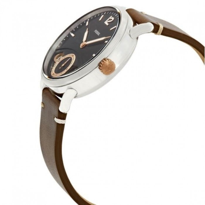 Fossil The Commuter Twist Black Dial Brown Leather Strap Watch for Men - ME1165
