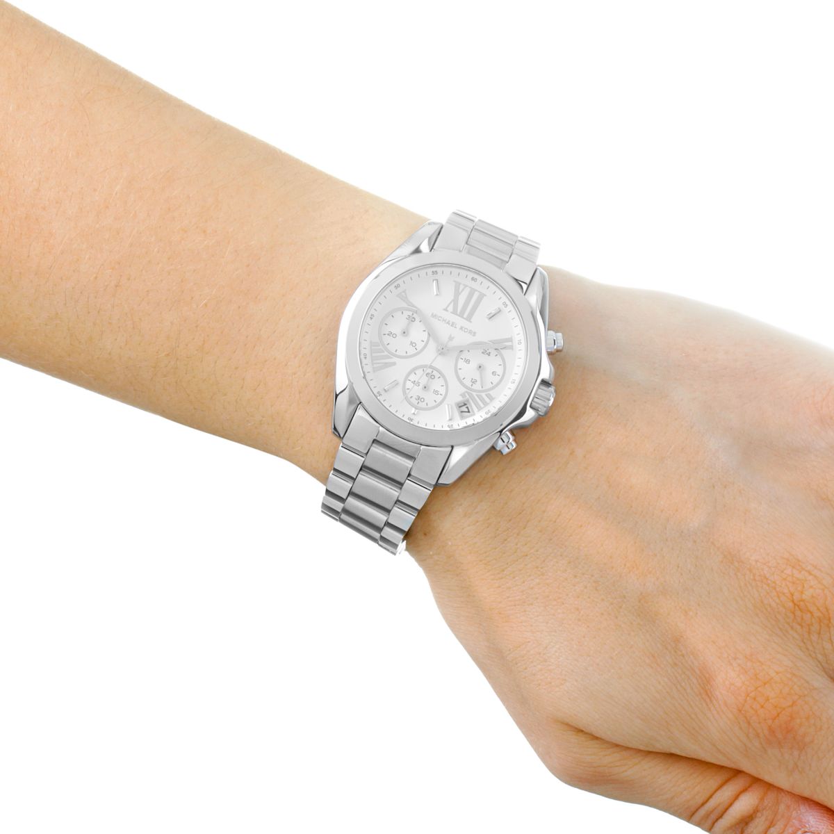 Michael Kors Bradshaw Chronograph Silver Dial Silver Steel Strap Watch for Women - MK6174
