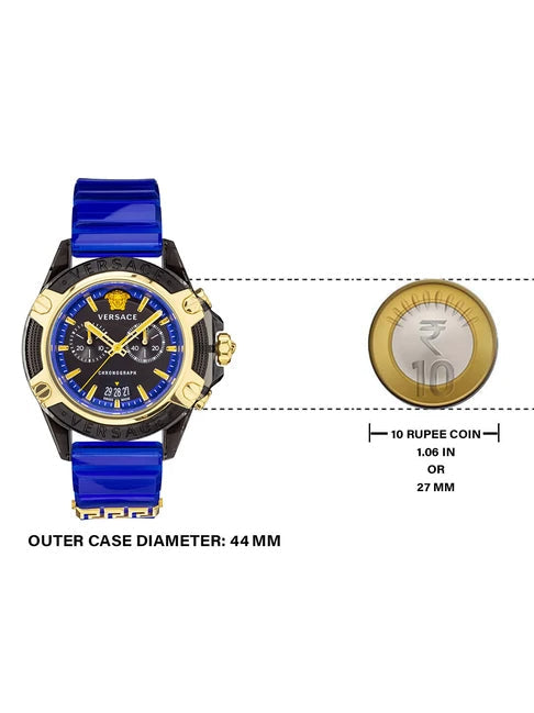 Versace Icon Active Chronograph Black Dial Blue Rubber Strap Watch For Men VEZ700521