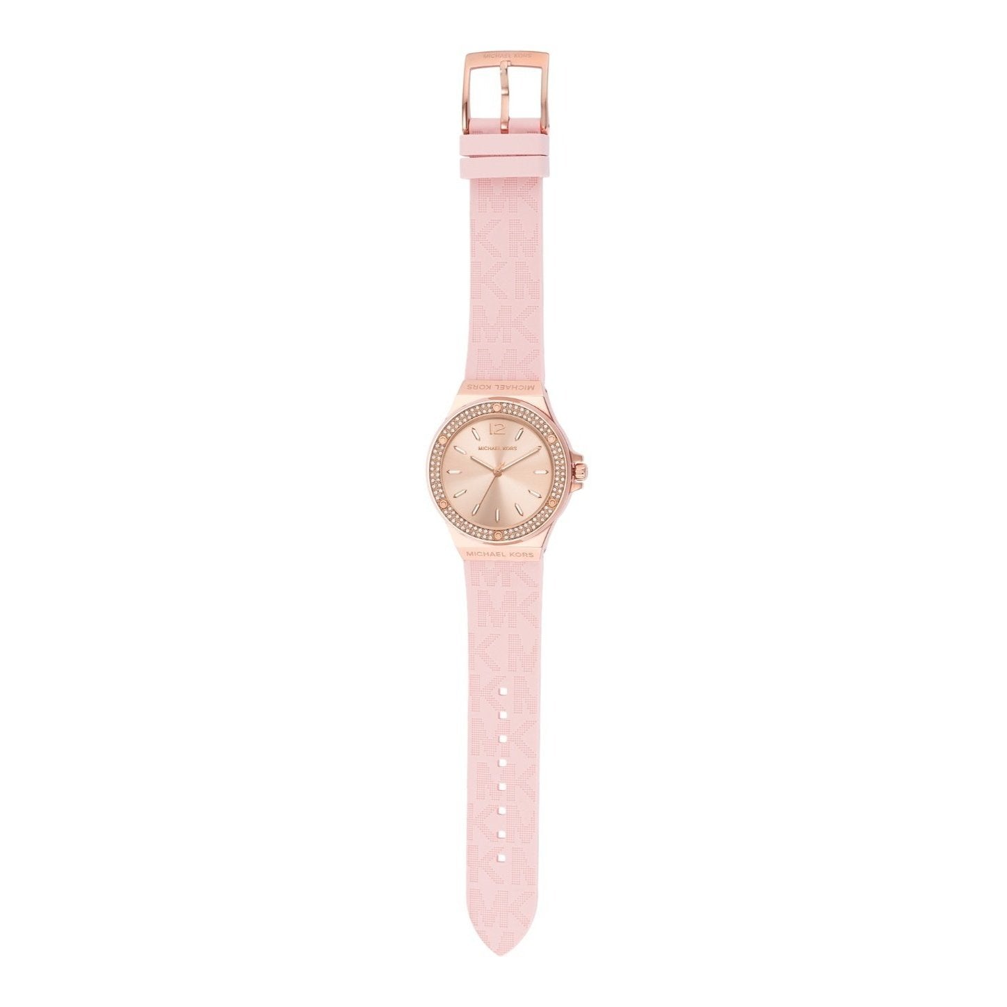 Michael Kors Mini Lennox Three-Hand Rose Gold Dial Pink Silicone Strap Watch For Women - MK7282