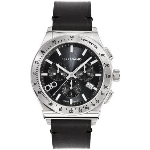 Salvatore Ferragamo 1927 Chrono Analog Black Dial Black Leather Strap Watch for Men - SFKZ00123