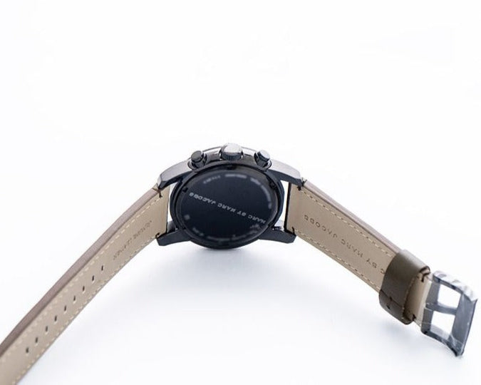 Marc Jacobs Larry Chronograph Black Dial Grey Leather Strap Watch for Men - MBM5034
