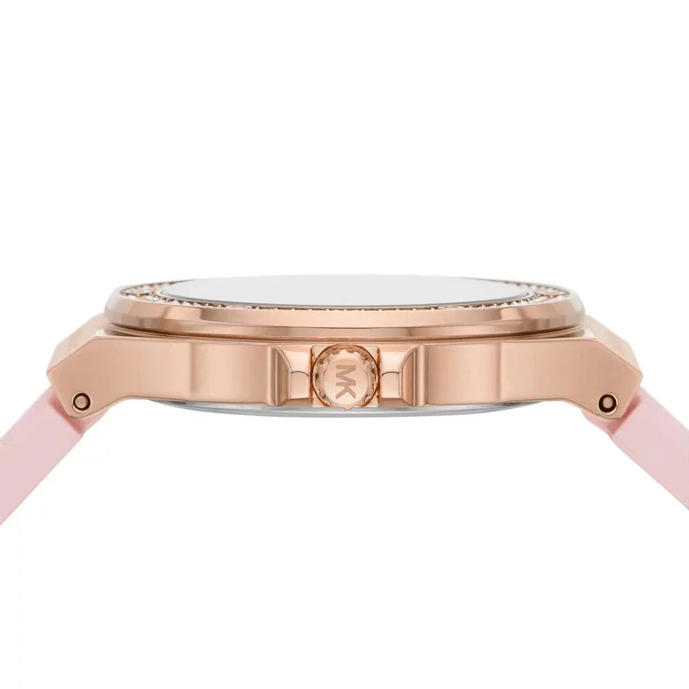 Michael Kors Mini Lennox Three-Hand Rose Gold Dial Pink Silicone Strap Watch For Women - MK7282
