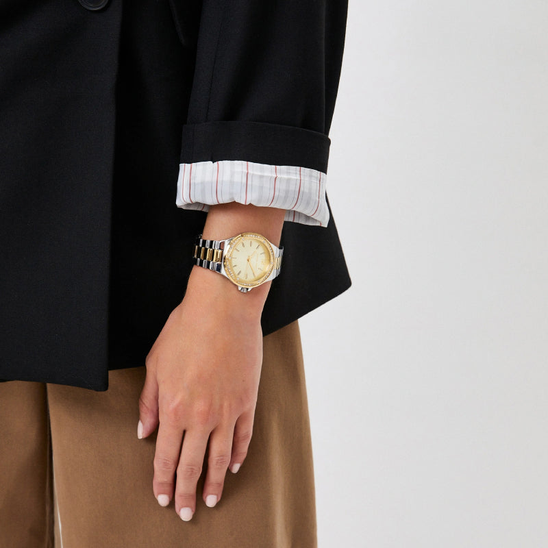 Michael Kors Lennox Three-Hand Gold Dial Two Tone Steel Strap Watch For Women - MK6988